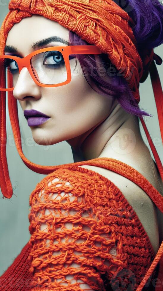 Vibrant and Stylish Portrait of a Fair Skinned Woman in Bold Hues photo