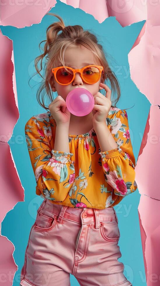 Playful Portrait of a Cheerful Young Woman in Colorful Fashion photo