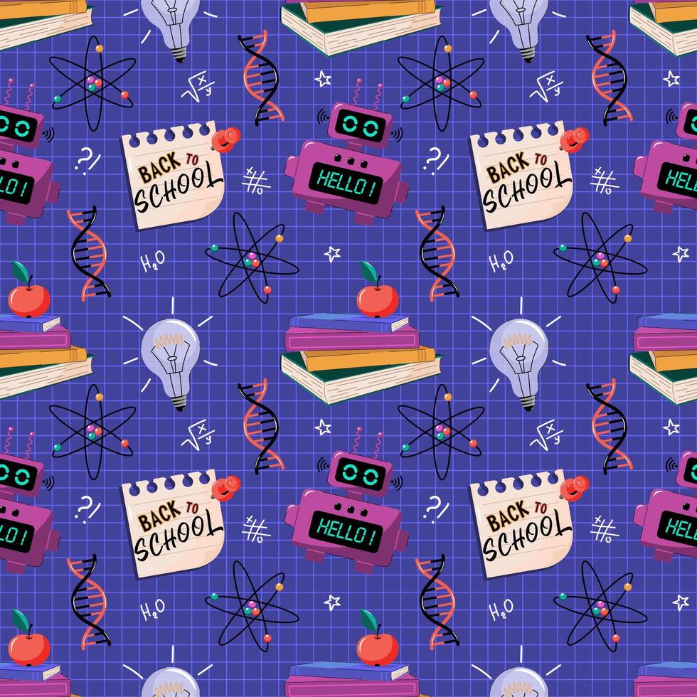 Ornament with school accessories. Seamless pattern, background back to school vector