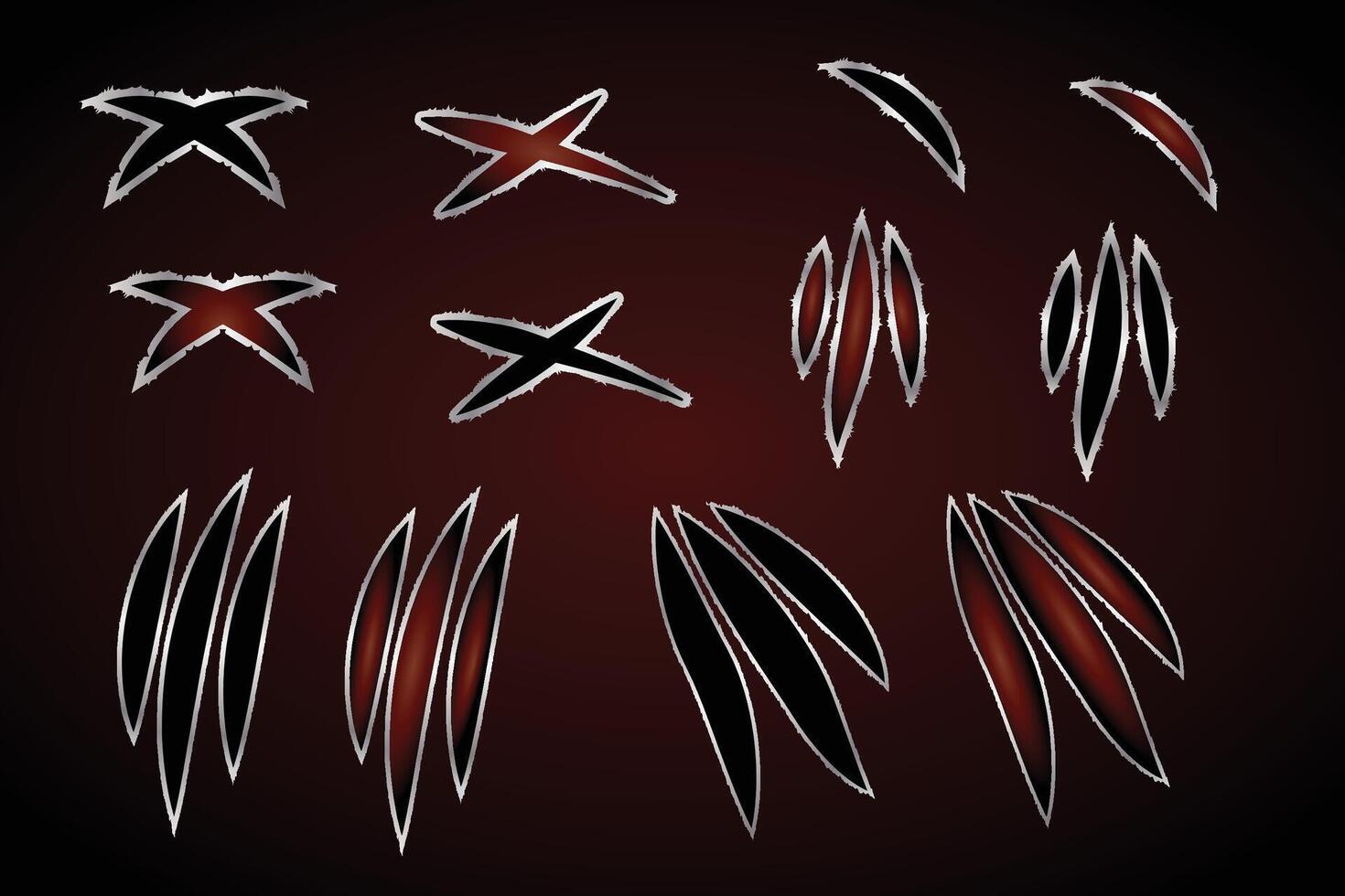 Set of claw scratches. Animal claw tracks, cat or tiger, bear or lion attack nails scratches vector