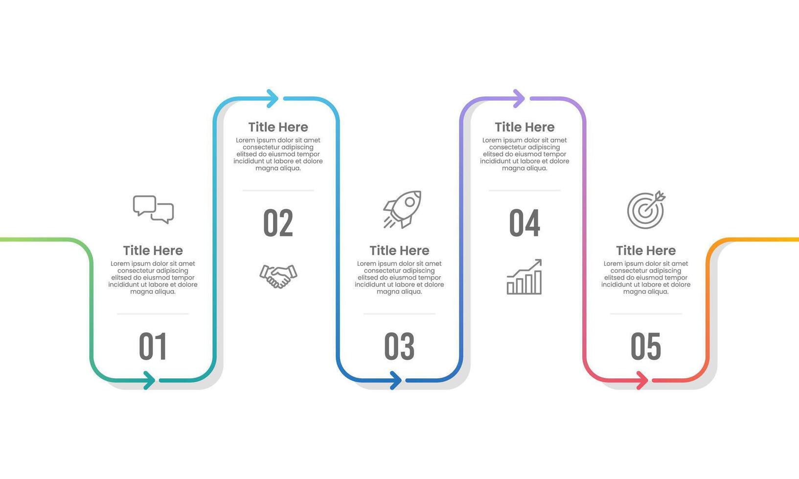 5 Business Process Data Infographic Design Templates. Business Presentation, Report, Timeline, Planning, Marketing and Information. vector