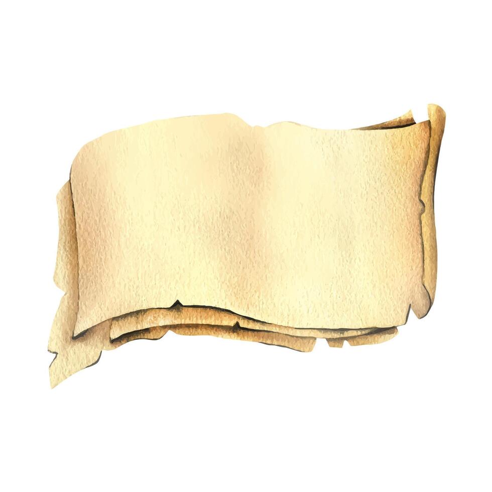 Sheets of paper, papyrus, brown beige color old several pieces in a stack. Watercolor illustration hand drawn. Individual element isolated from the background vector