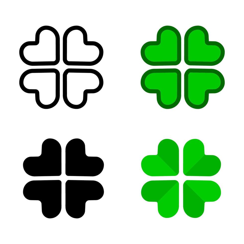 Green clover icon. Four leaf sign. Clover shape illustration. Saint Patrick symbol. Luck pictogram. vector