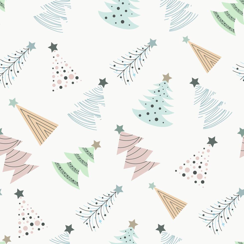Seamless doodle Christmas tree design. Hand drawn flat illustration vector