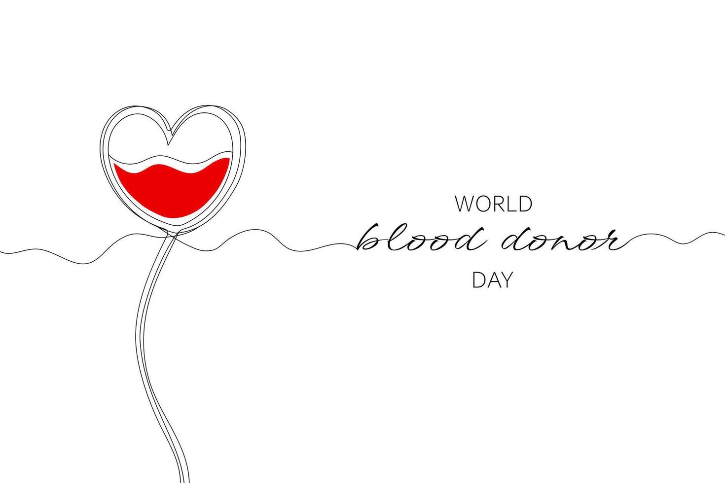 World Blood Donor Day. Blood container in the shape of a heart. Line art, one line. Hand drawn illustration vector