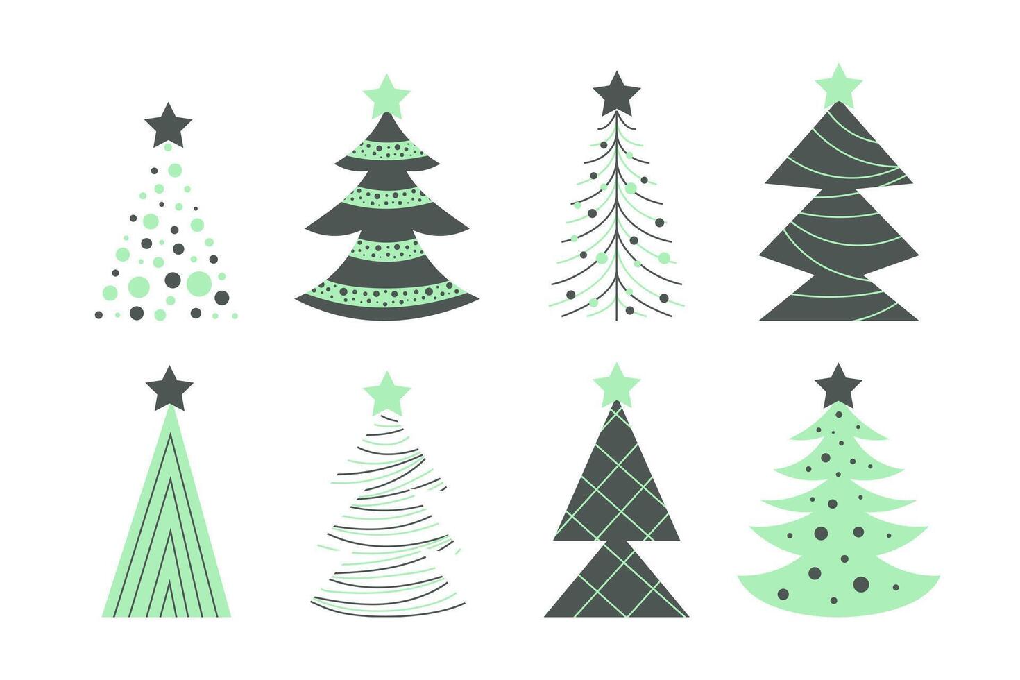 Collection of doodle Christmas trees. Flat art vector