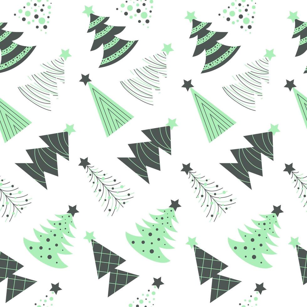 Doodle style Christmas tree seamless pattern. Hand drawn design vector