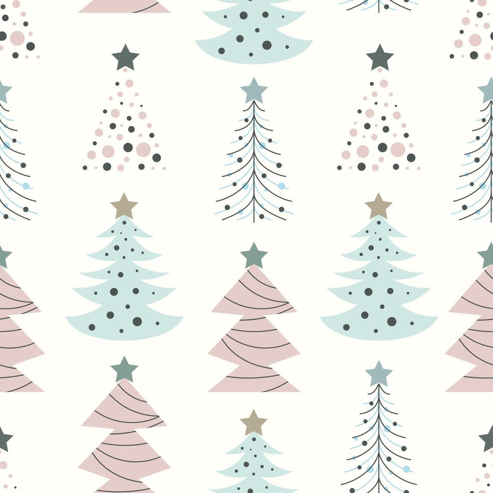 pattern of hand drawn Christmas trees. Flat doodle vector