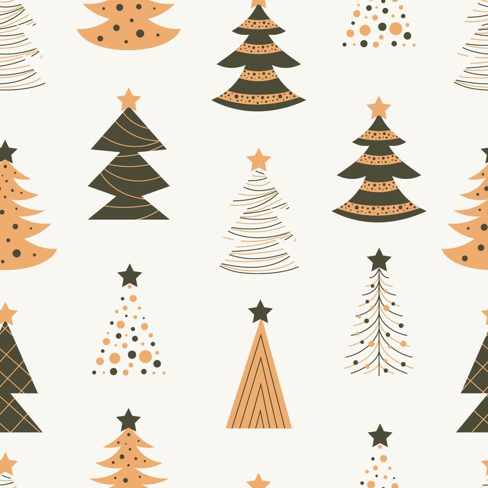 Seamless pattern of hand drawn Christmas trees. Doodle flat illustration vector