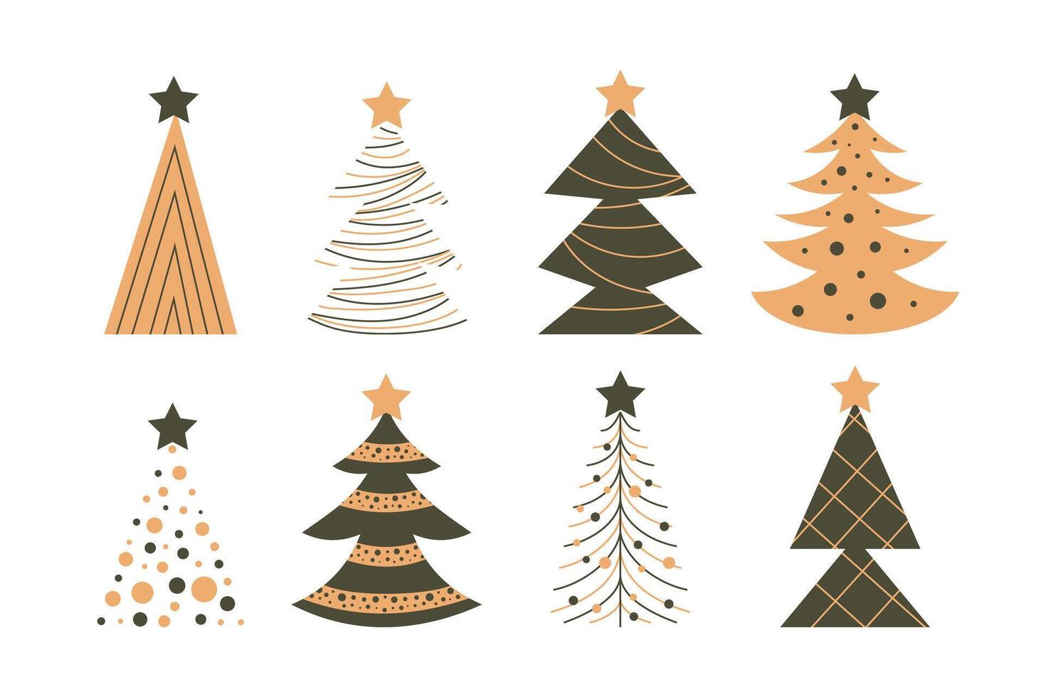 Set of hand drawn Christmas trees. Doodle flat illustration vector