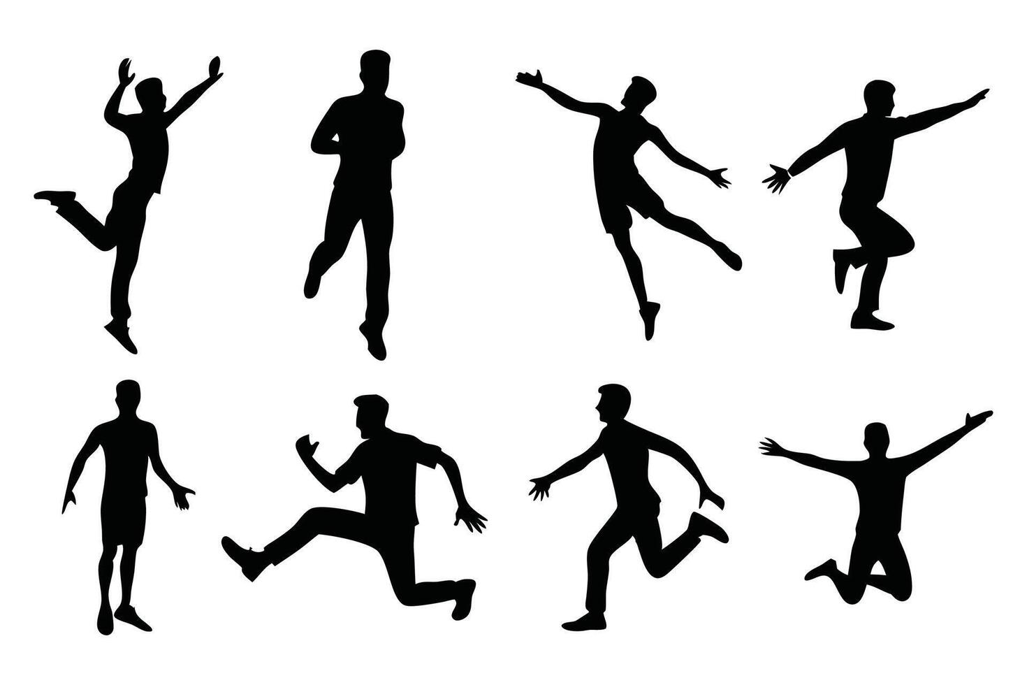 Man jump stand walk other pose black silhouette flat illustration vector