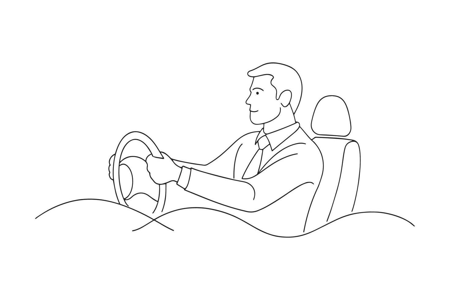 Businessman driving a car One line continuous line art illustration on white background vector