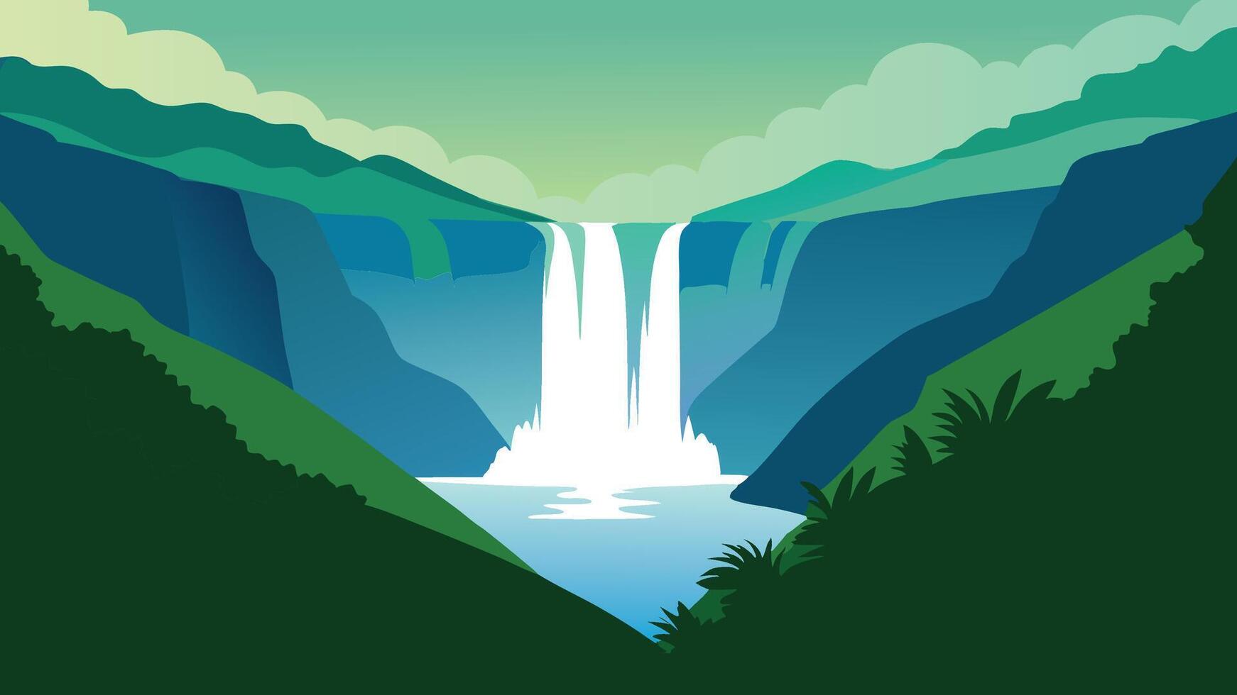 waterfall cascades through lush greenery in Plitvice National Park, Croatia, showcasing nature's beauty flat illustration vector
