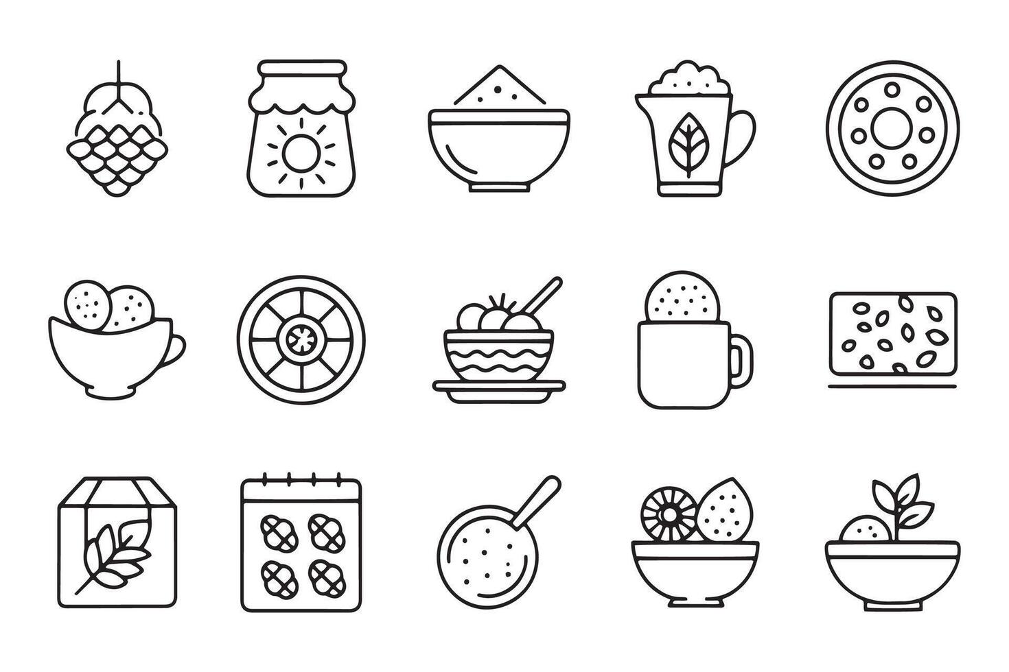 Breakfast cornflakes related 15 pcs icons set isolated on white background flat illustration vector