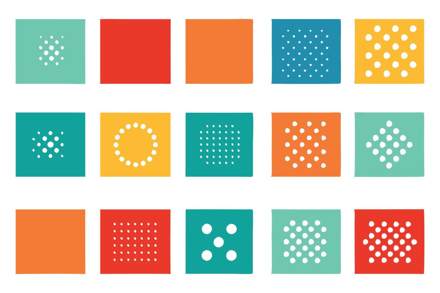 Squares featuring various dot patterns, showcasing a diverse arrangement of shapes and designs illustration set on white background. vector