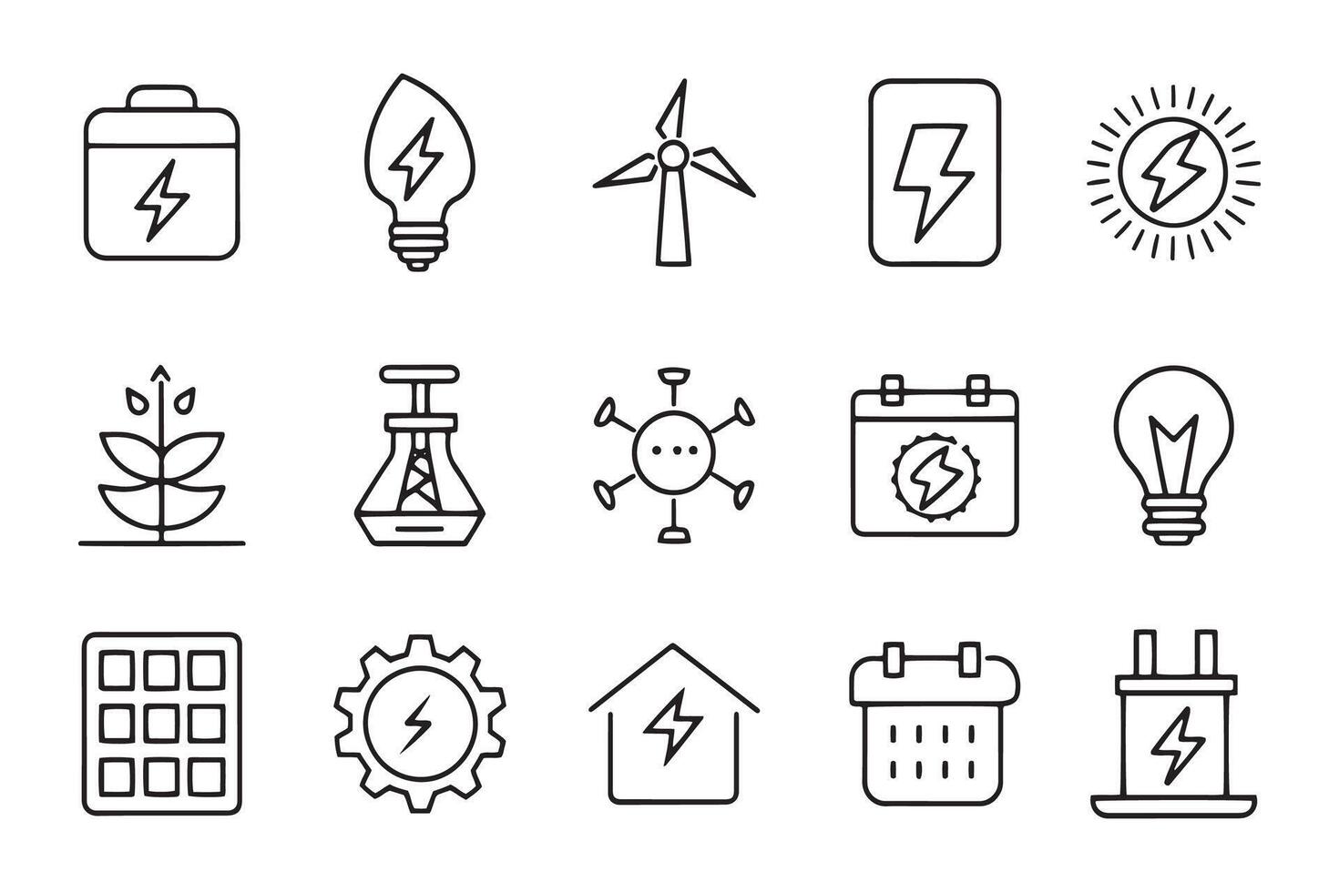 Power, energy, lightning related 15 pcs icons set isolated on white background flat illustration vector