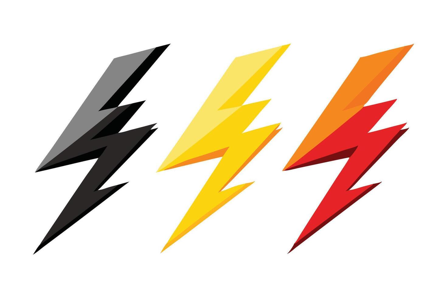 Striking lightning bolts illustration set on white background. vector