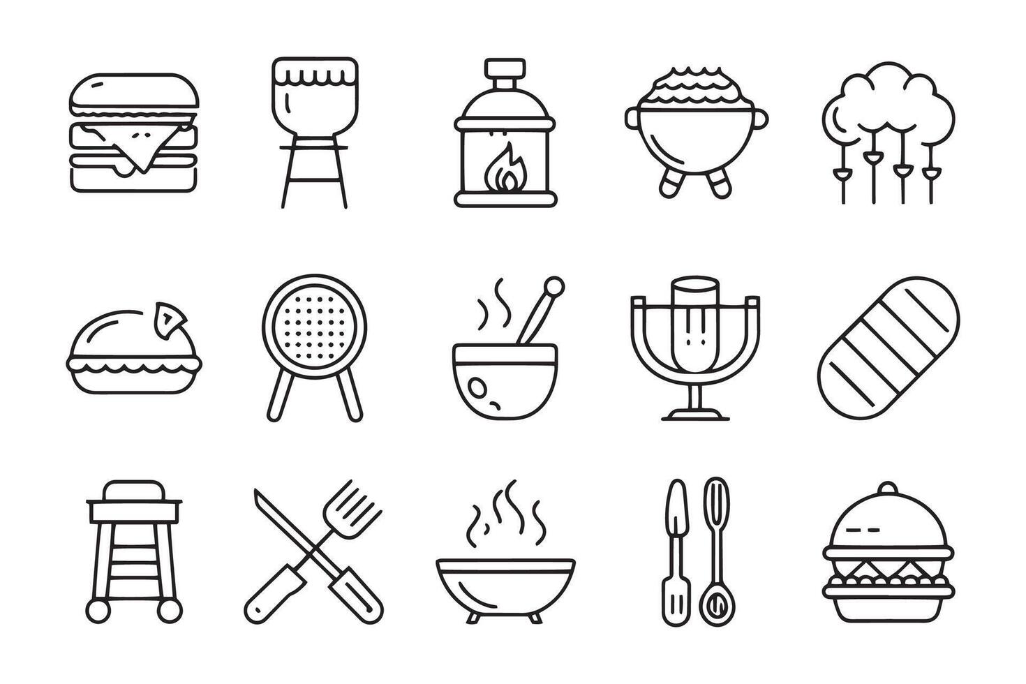 Barbecue foods concept related 15 pcs icons set isolated on white background flat illustration vector