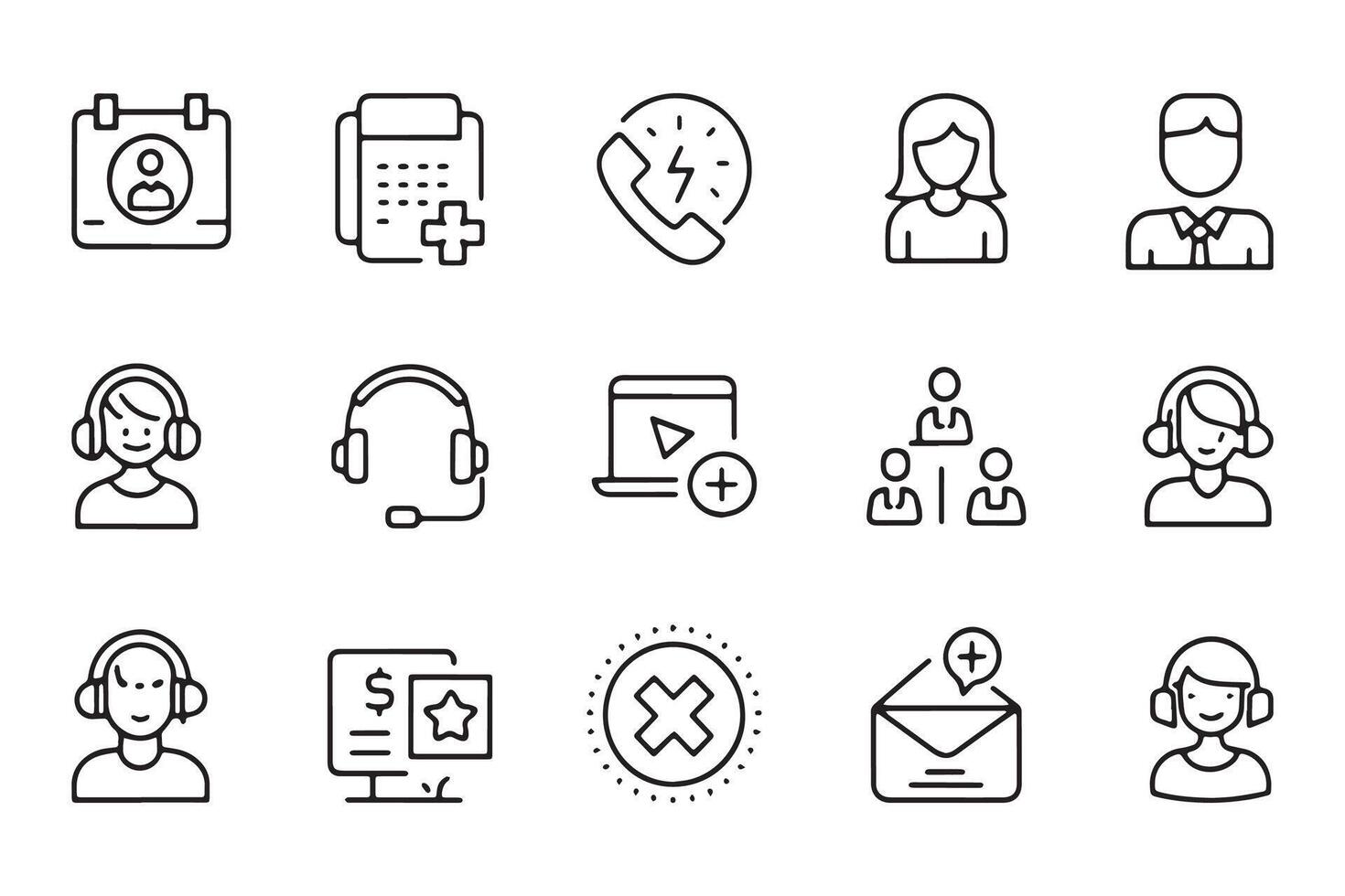 Customer care concept related , black 15 pcs icons set isolated on white background flat illustration vector