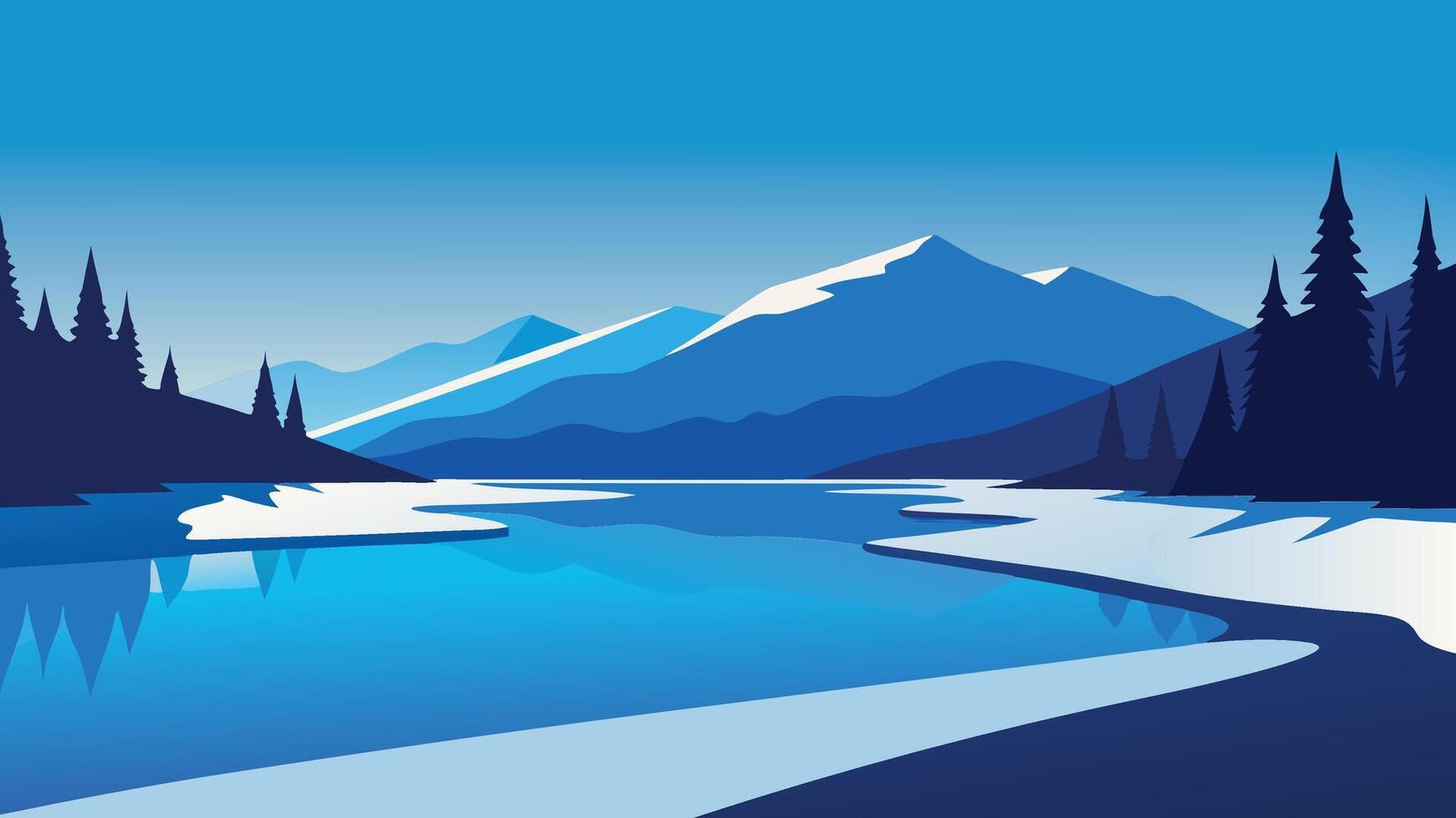 Panorama of the frozen pound flat illustration. vector