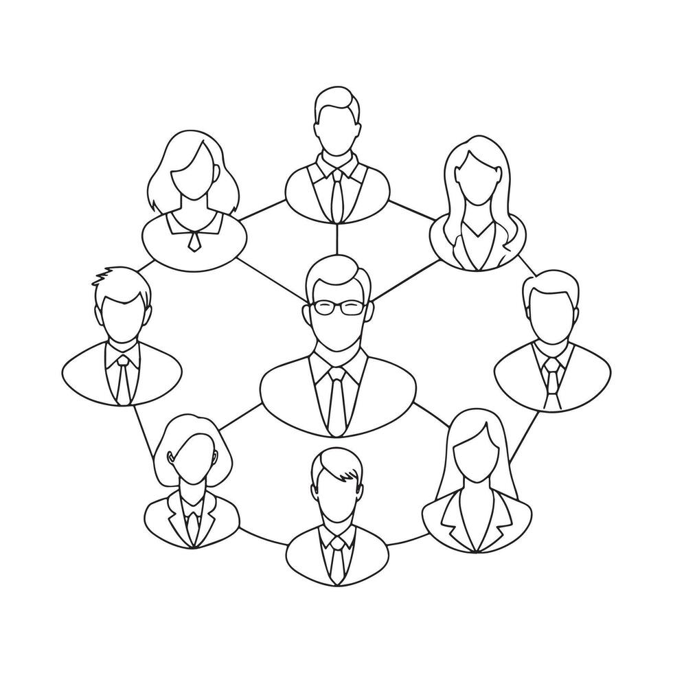 Business Networking with people head One line continuous line art illustration on white background vector