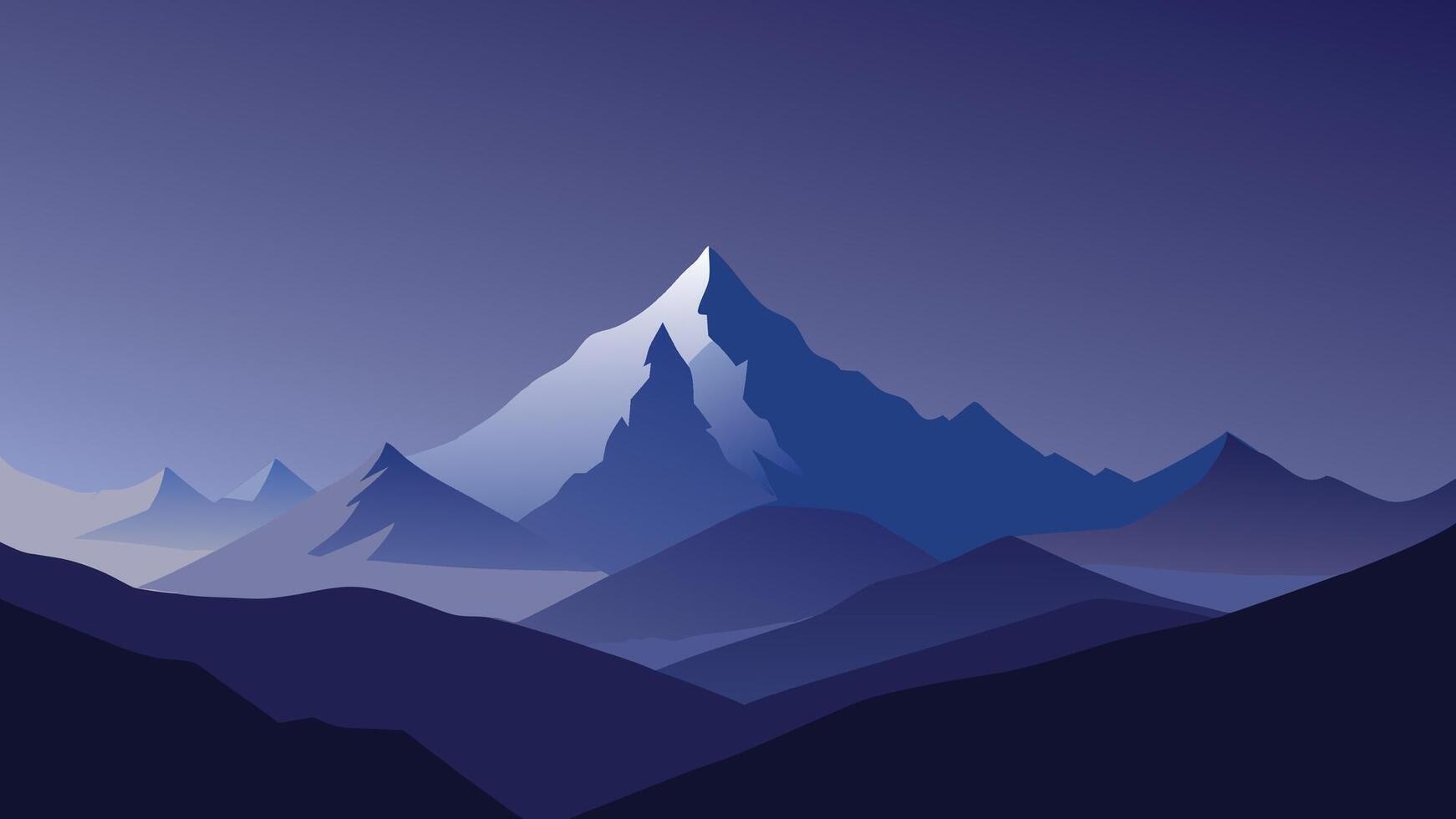serene mountain landscape illuminated by a bright moon in the night sky, showcasing nature's tranquil beauty flat illustration vector