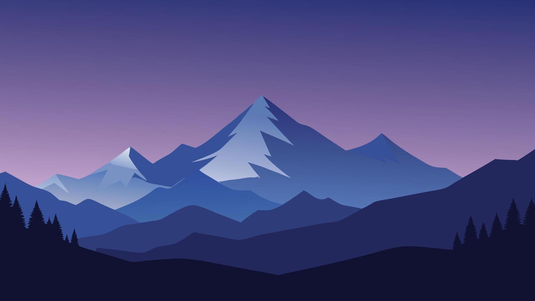serene mountain landscape illuminated by a bright moon in the night sky, showcasing nature's tranquil beauty flat illustration vector