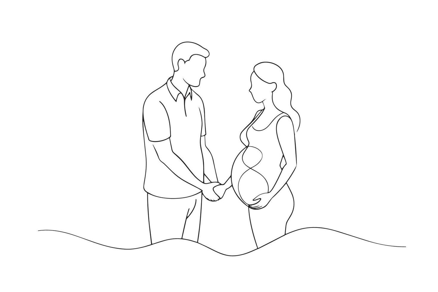 Pregnant woman with husband One line continuous line art illustration on white background. vector