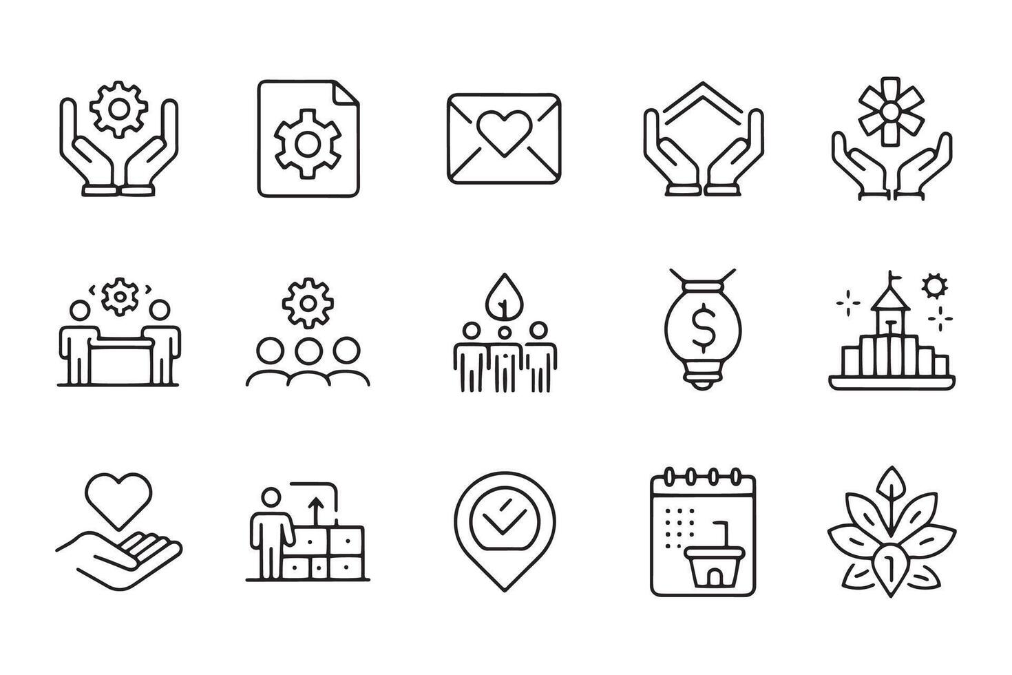 CSR corporate social responsibility related 15 pcs icons set isolated on white background flat illustration vector