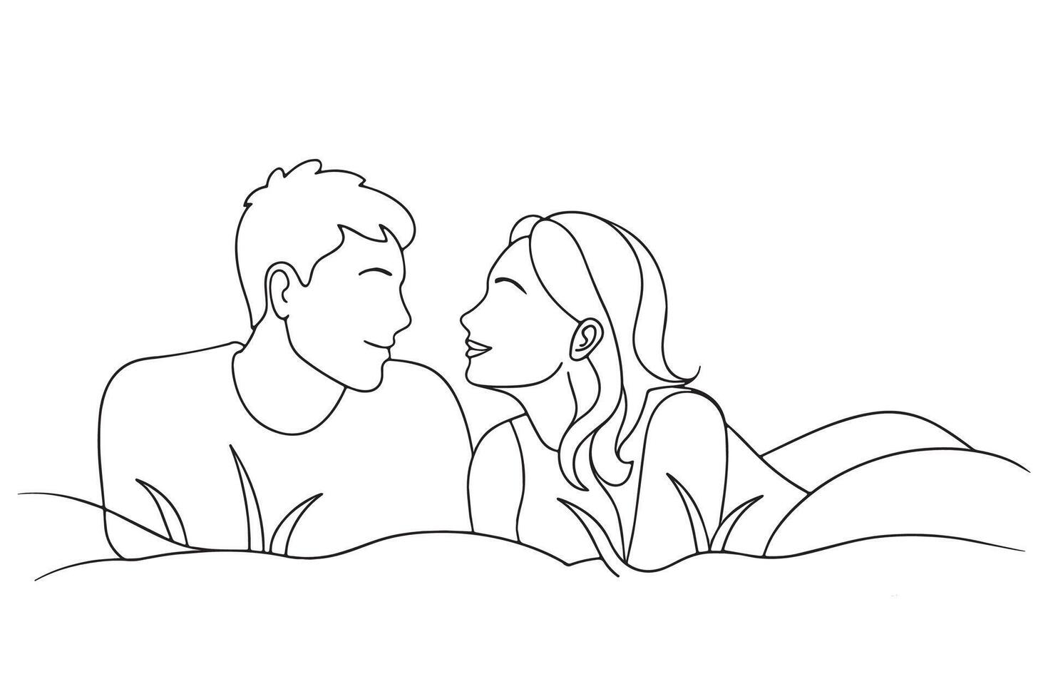 Couple laying in grass One line continuous line art illustration on white background. vector