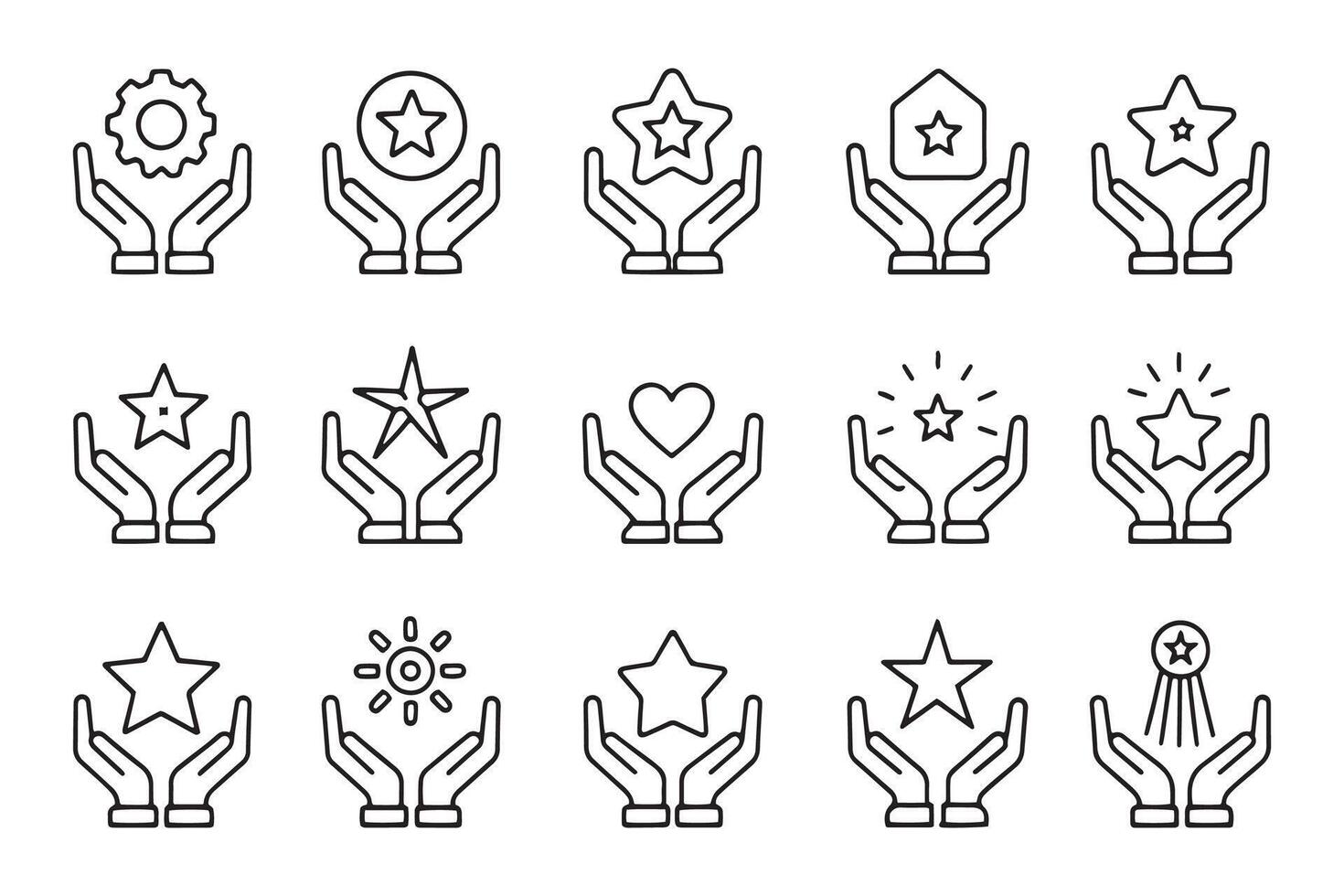 Human hands holding a star. Core values or merit concept related icons set isolated on white background flat illustration. vector