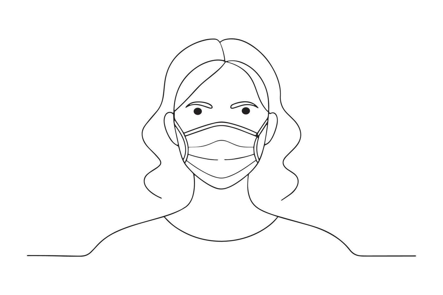 Woman wearing face mask One line continuous line art illustration on white background vector