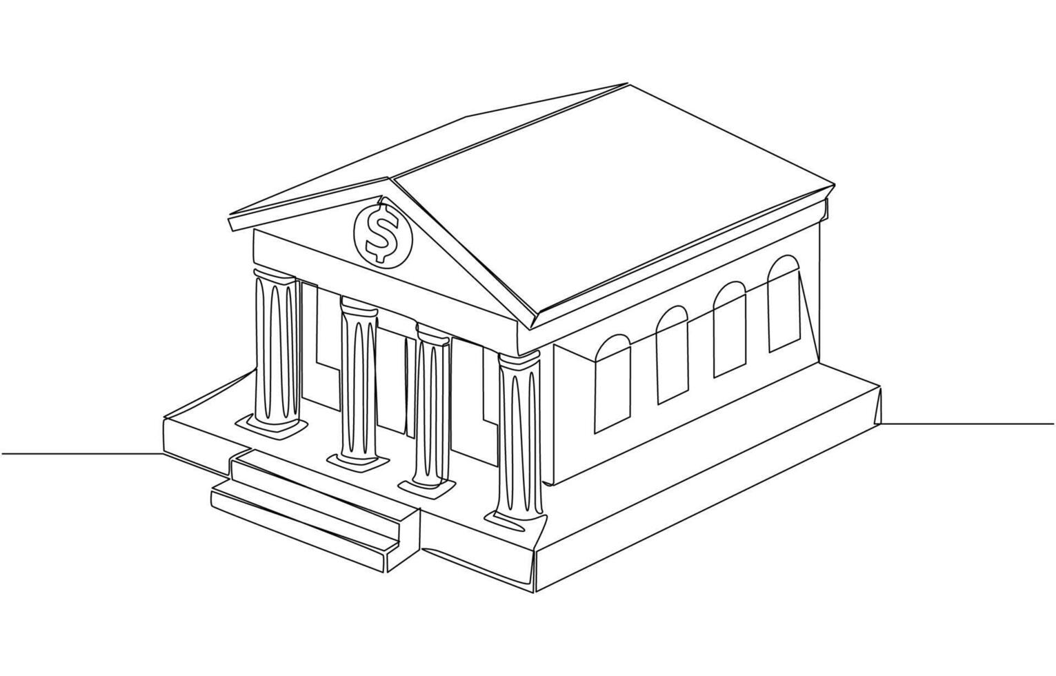 Continuous one line drawing of bank building, bank building architecture concept, single line art. vector