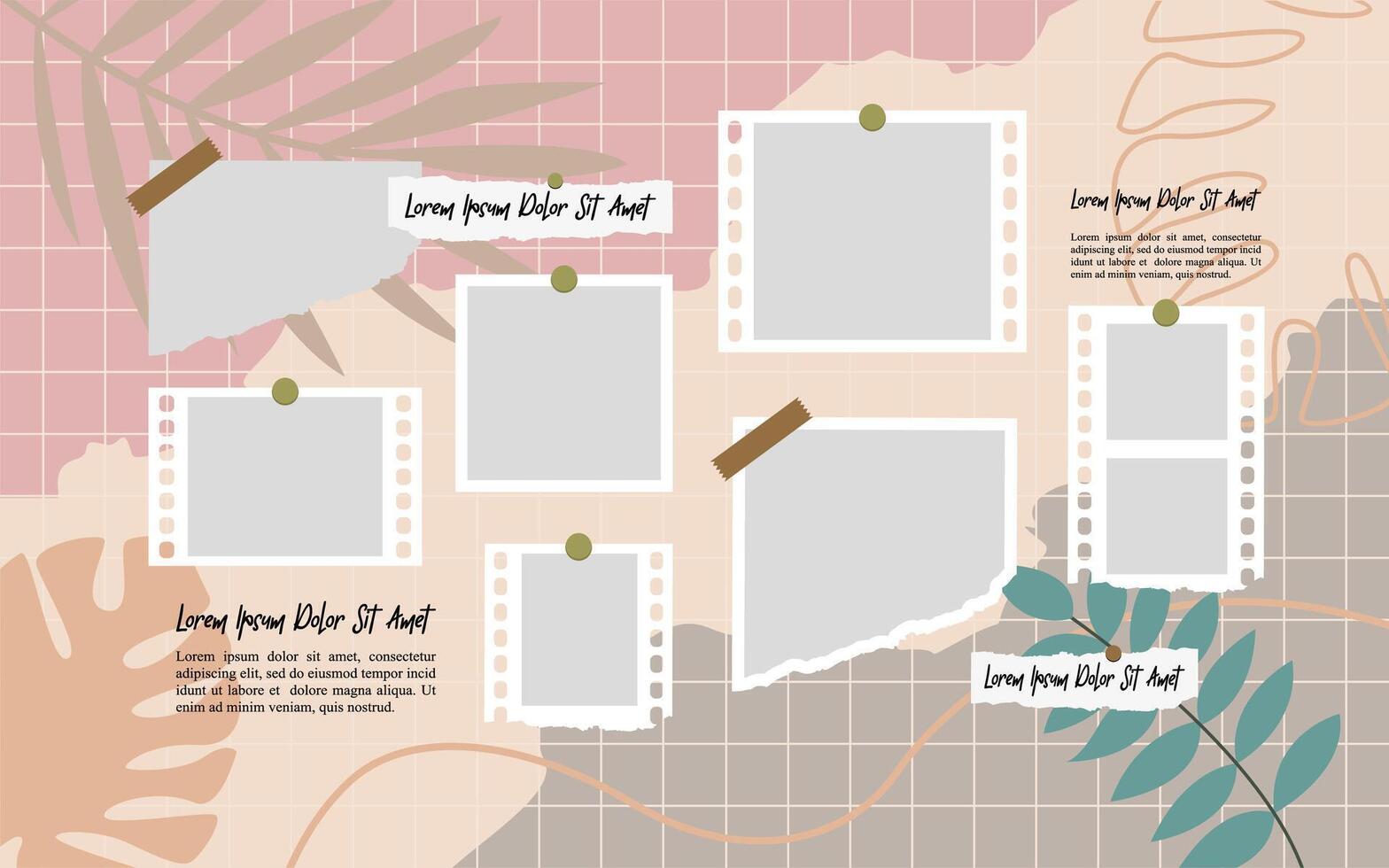 Pictures or photos frame collage and digital photo wall template vector