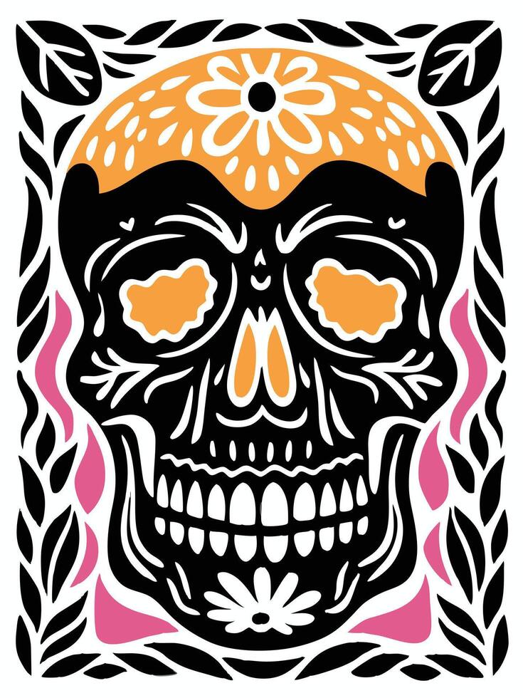 colorful mexican skull with flowers vector