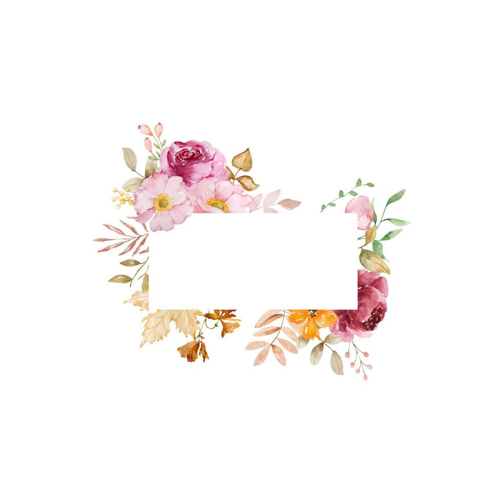 Watercolor autumn flowers frame vector