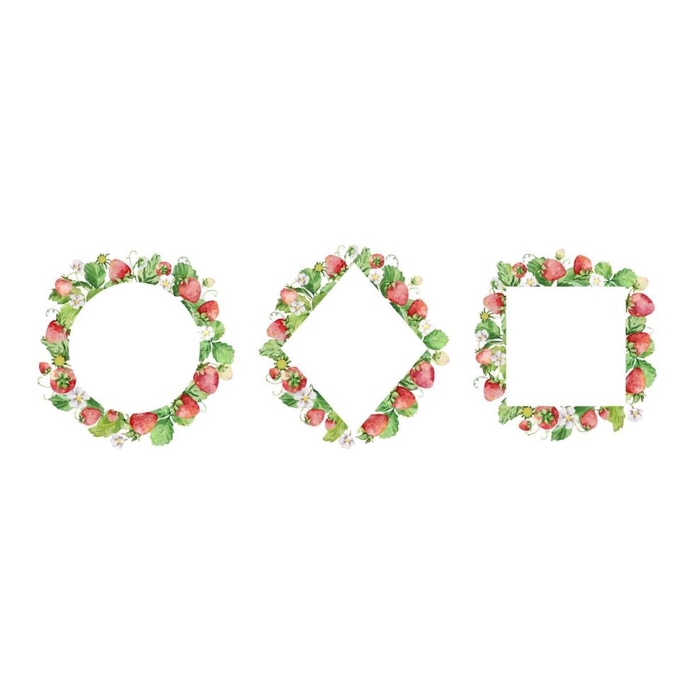 Watercolor straberry frames set vector