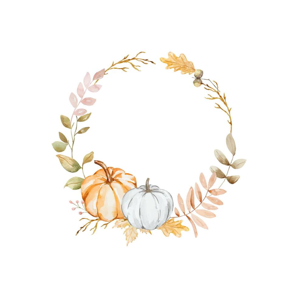 Watercolor pumpkins wreath vector