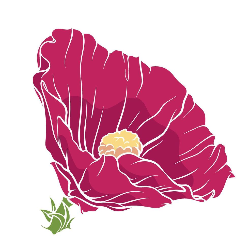 mallow, hollyhock rose. a captivating illustration of a deep purple flower with vibrant petals and intricate center details that catch the eye. vector