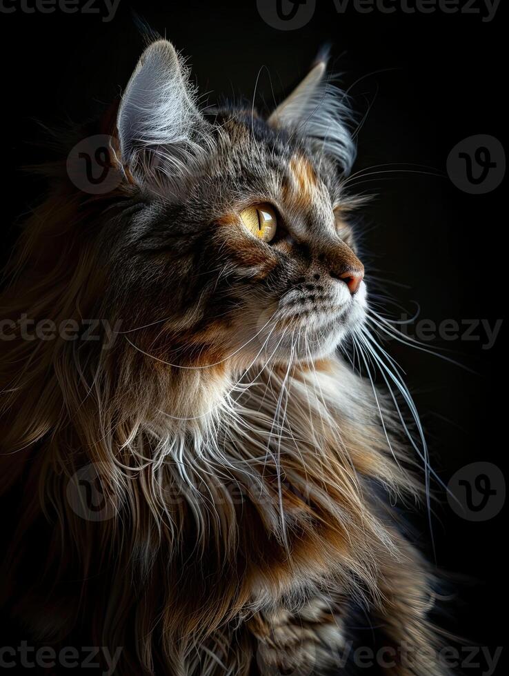 maine coon cat isolated on black background photo