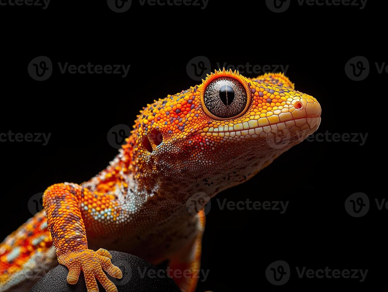Gecko isolated on black background photo