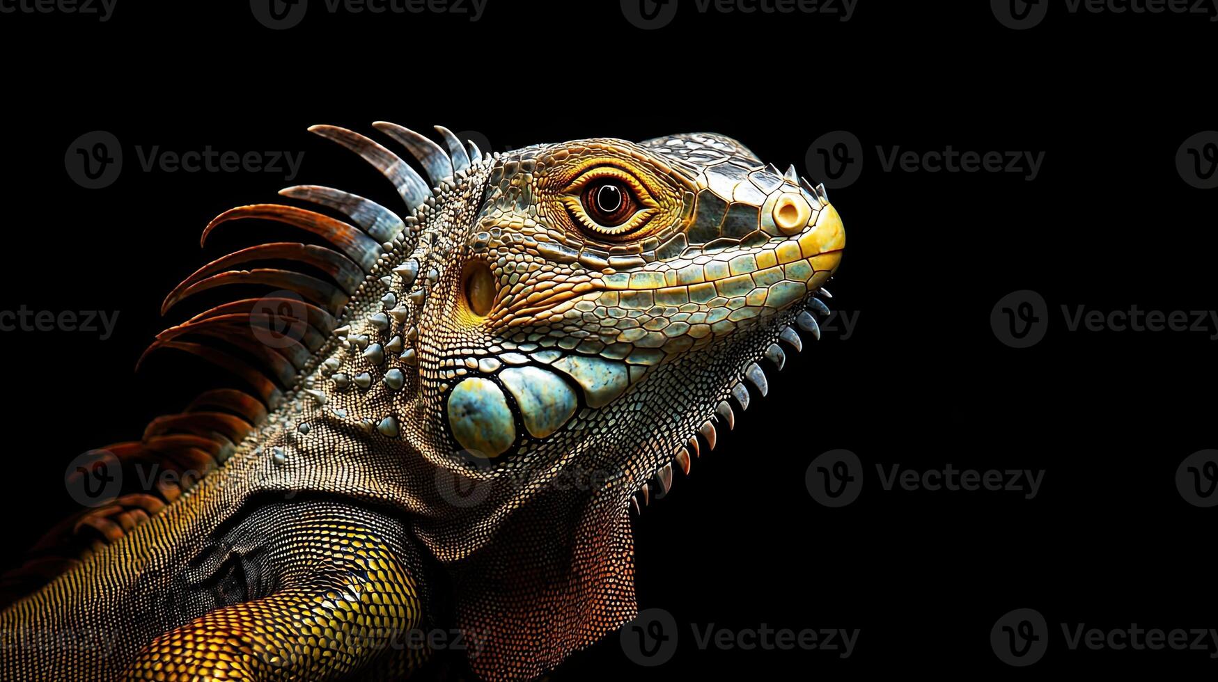 Iguana isolated on black background photo