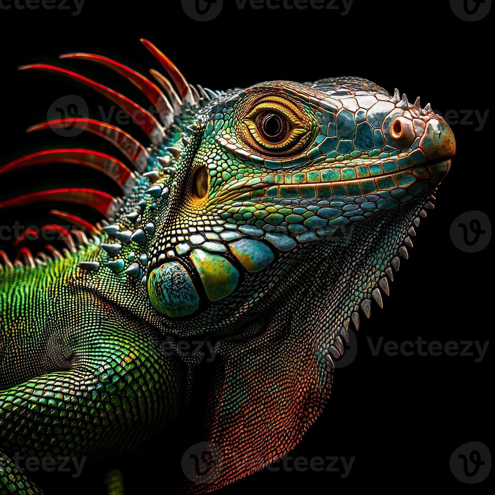 Iguana isolated on black background photo