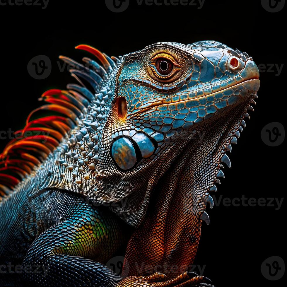 Iguana isolated on black background photo