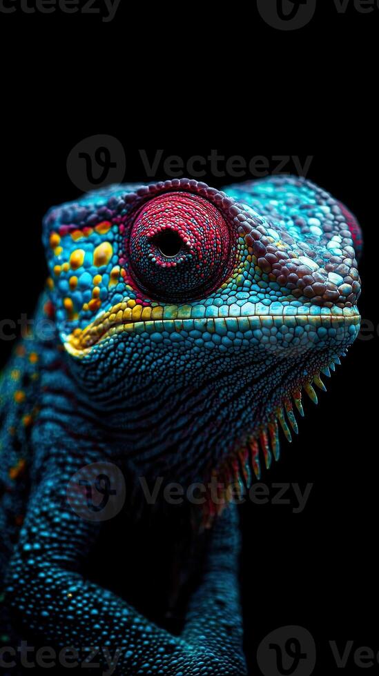 Chameleon isolated on black background photo