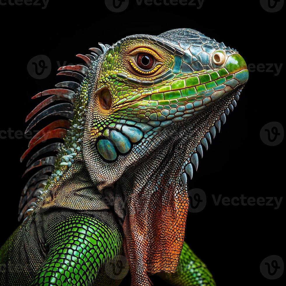 Iguana isolated on black background photo