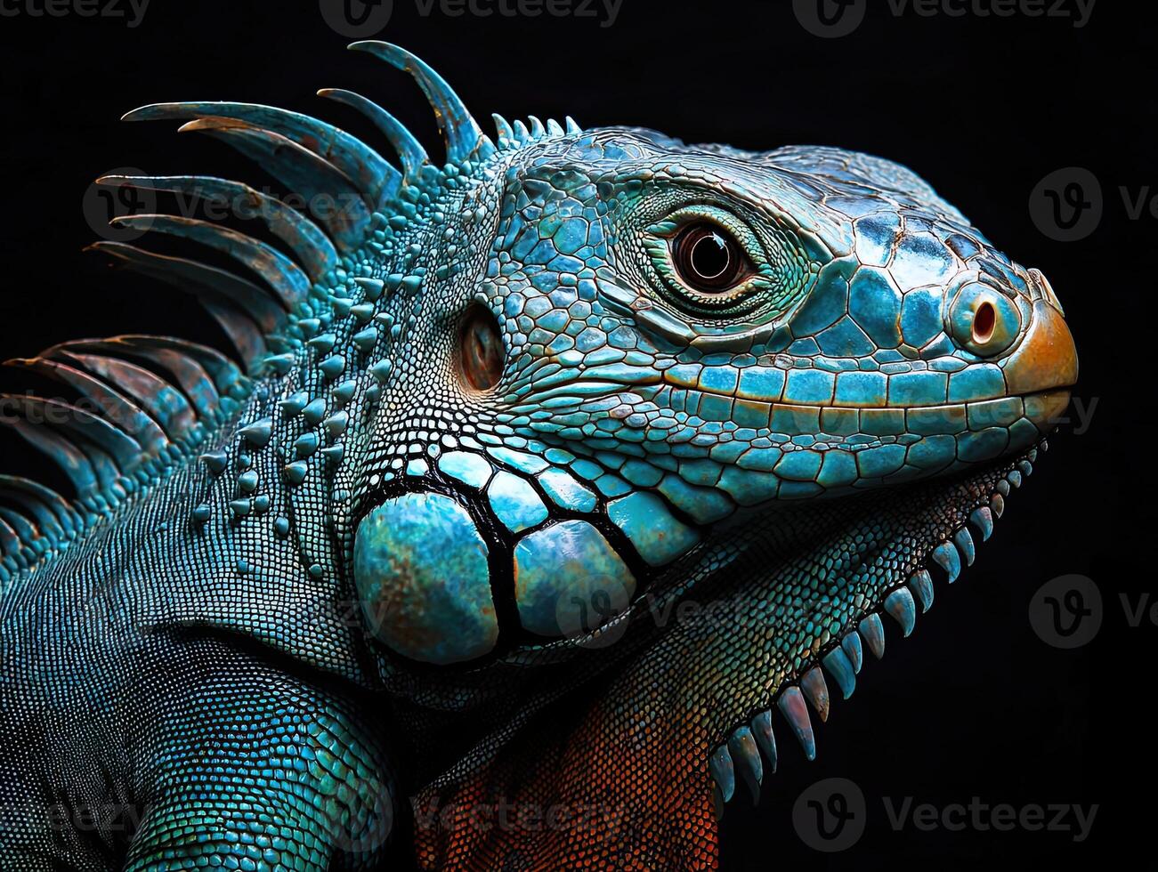Iguana isolated on black background photo