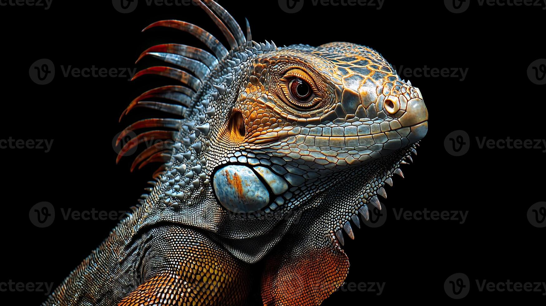 Iguana isolated on black background photo