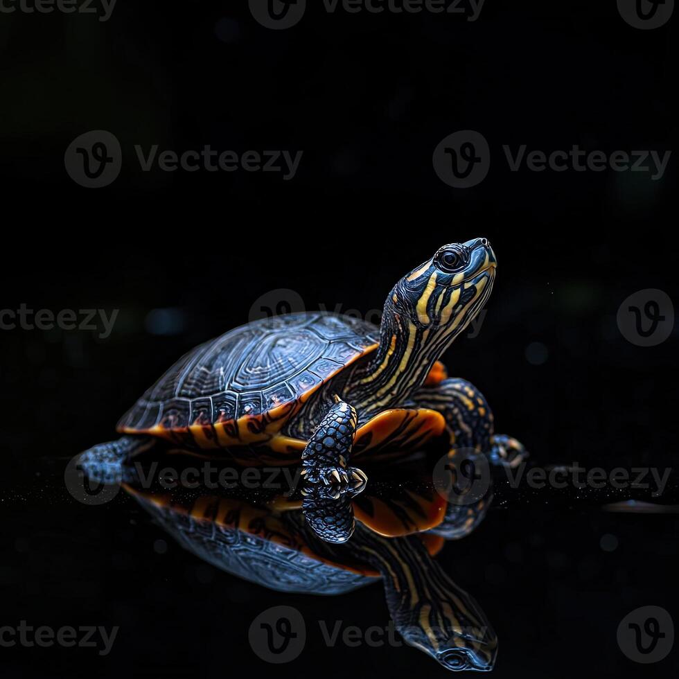 Turtle isolated on black background photo