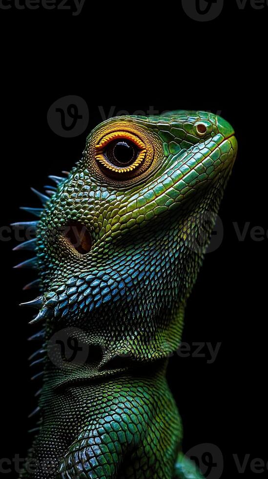 Lizard isolated on black background photo
